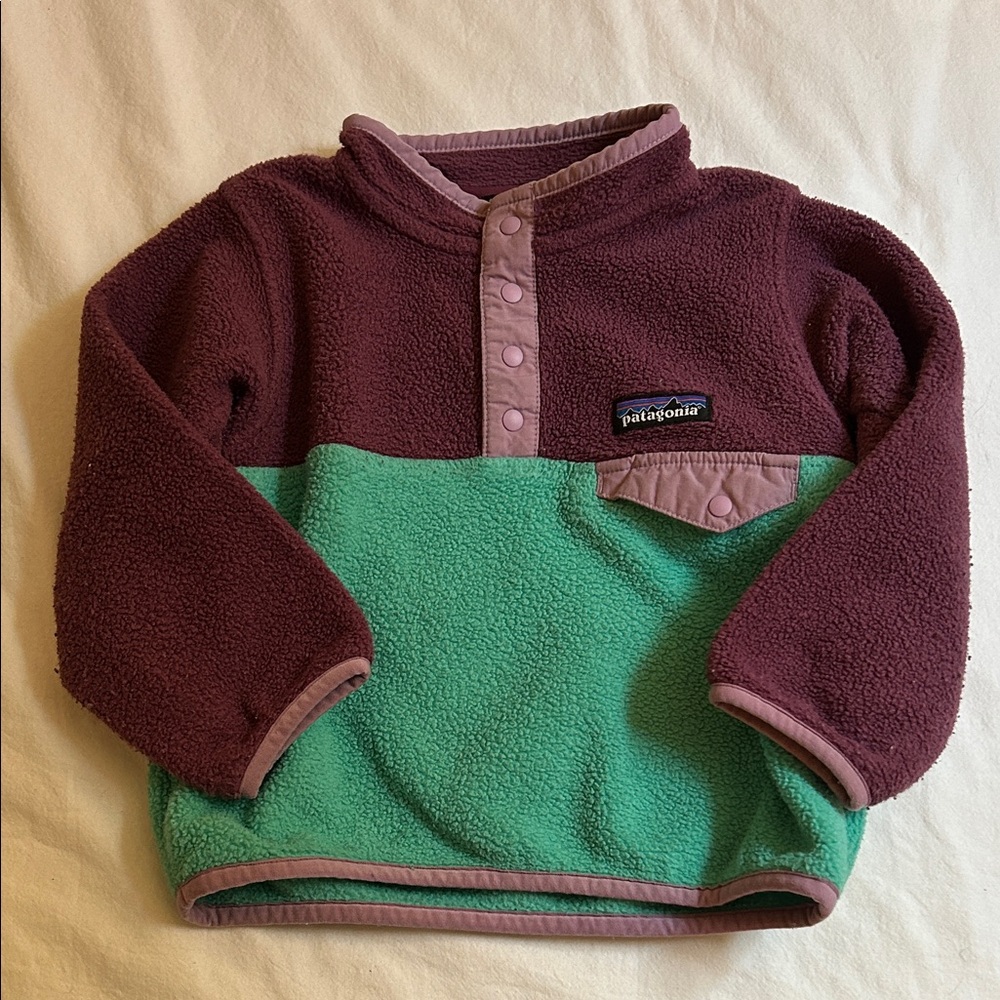 Patagonia Kids' Synchilla Snap-T Fleece Pullover - Maroon and Teal